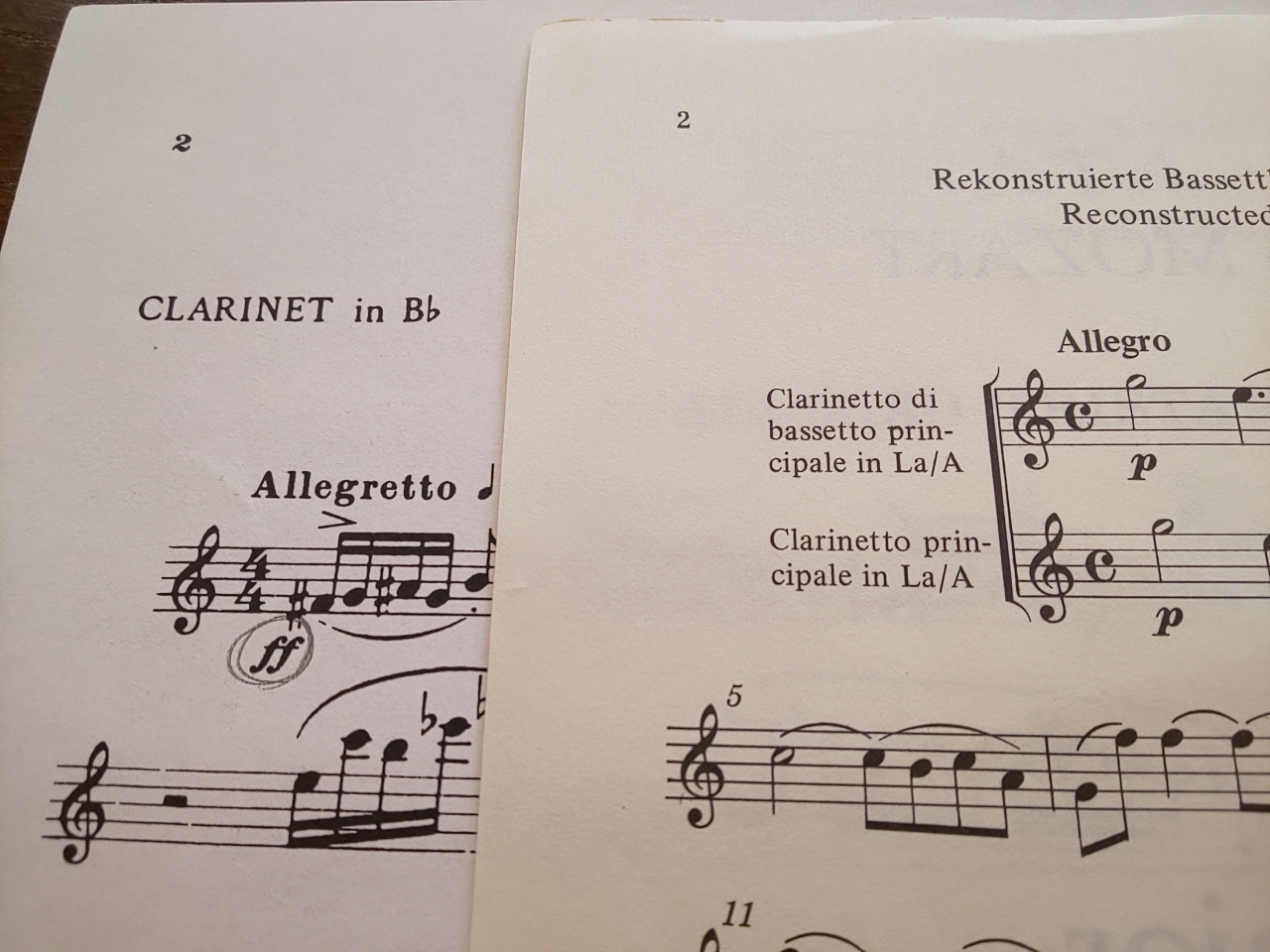 B♭管とA管のパート譜