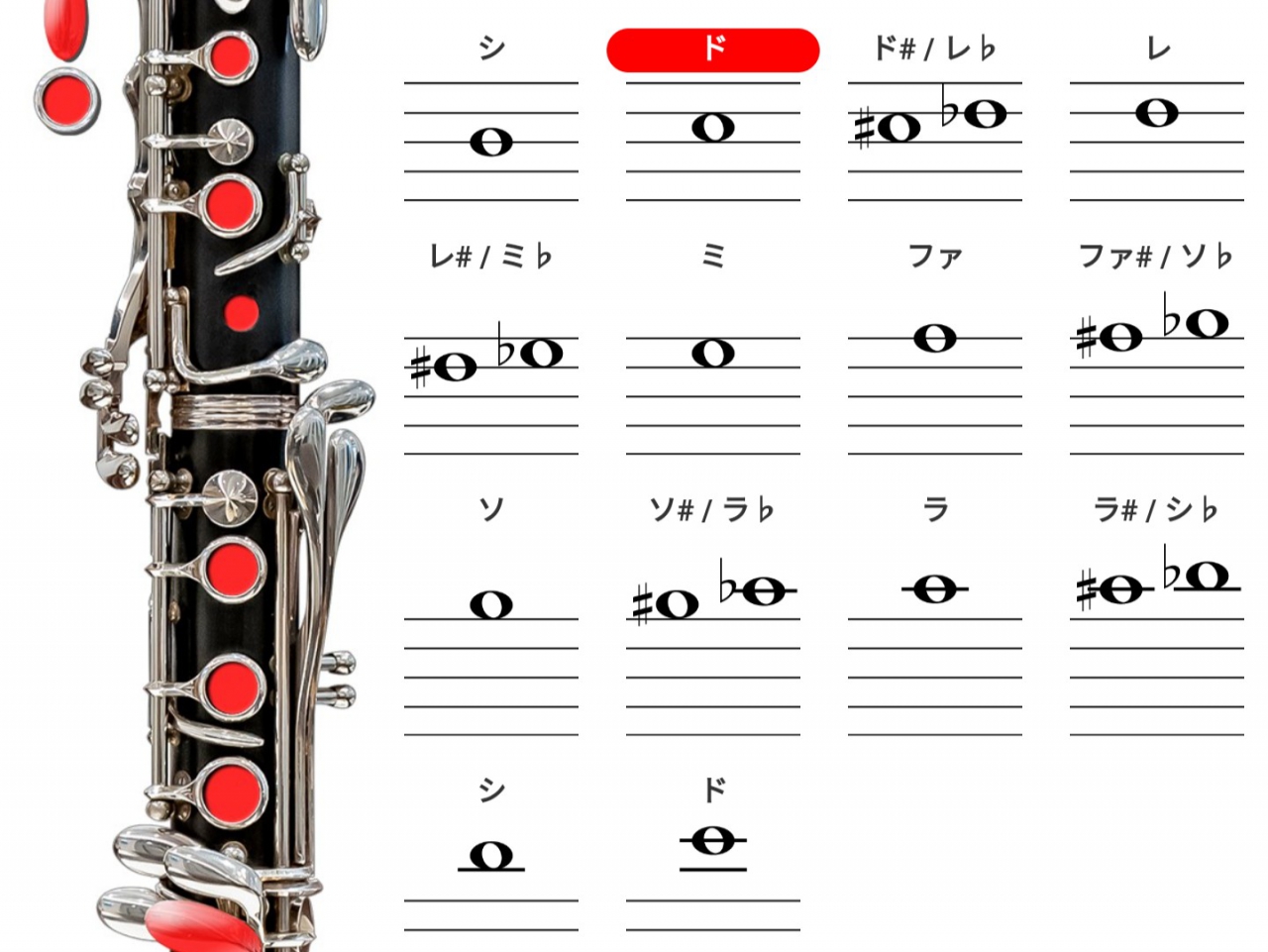 チューニングで使用するドの音を示した運指表