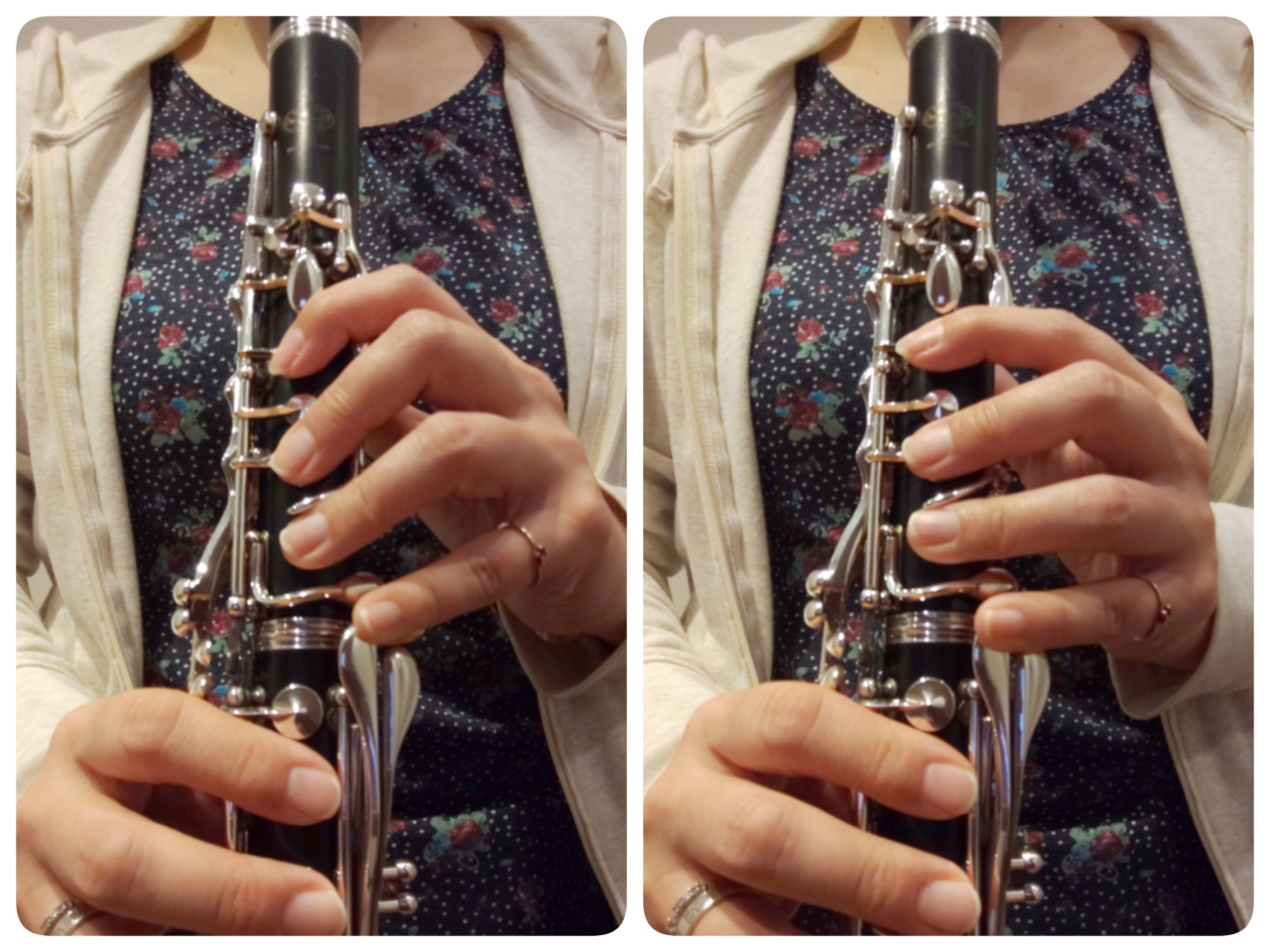 正面から見た左手小指の正しい使い方と間違った使い方