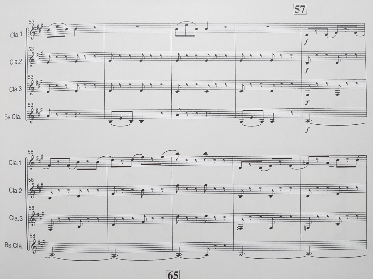 クラリネットアンサンブルのスコア譜