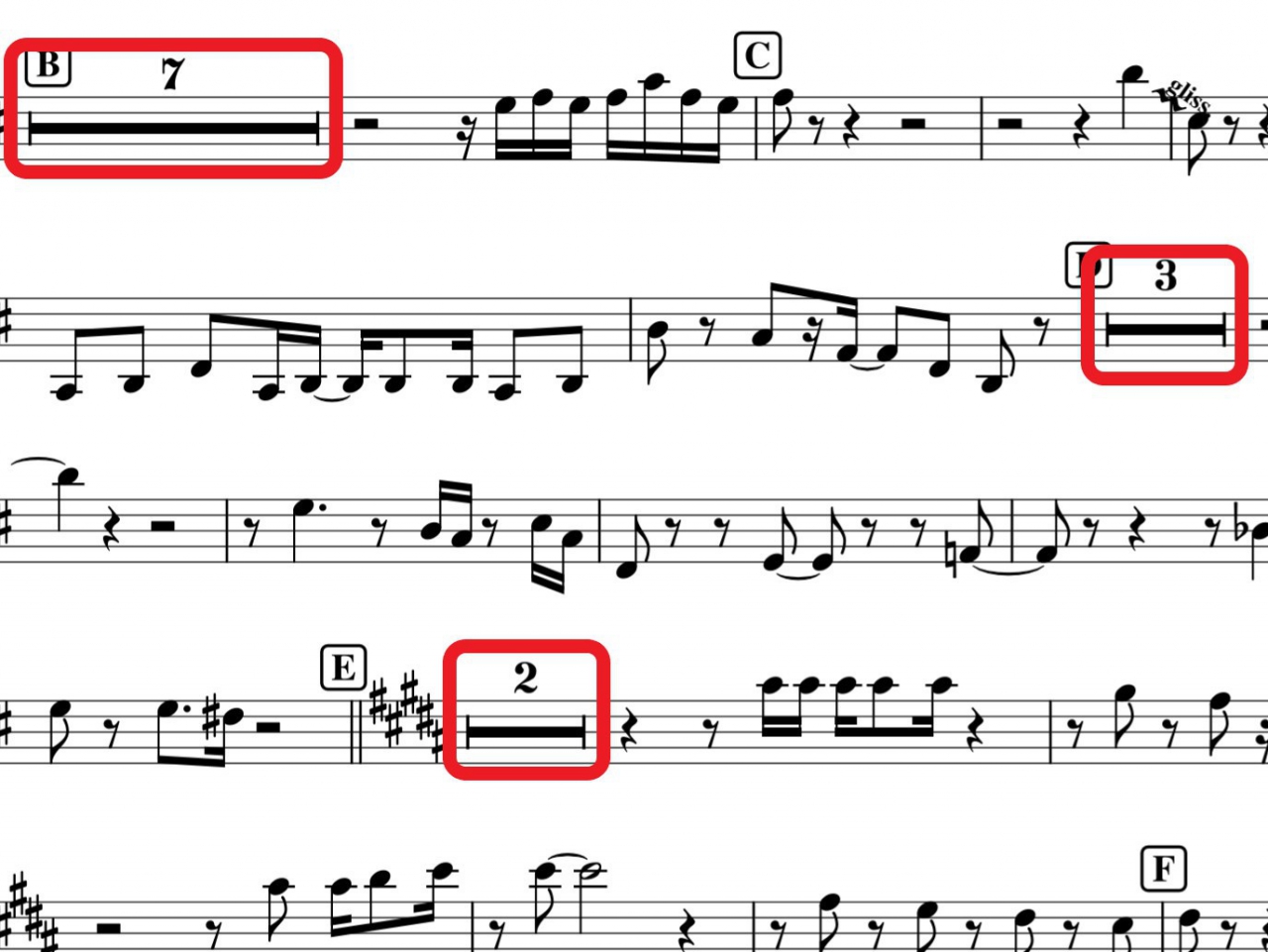 長休符のある楽譜